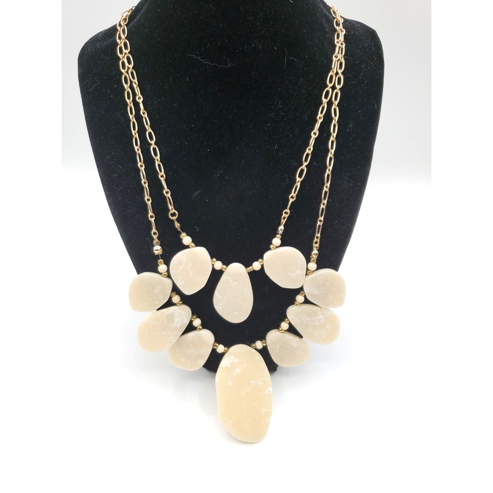 Pale Yellow Stone Necklace Double Strand Bead Spacers Gold Tone 20"